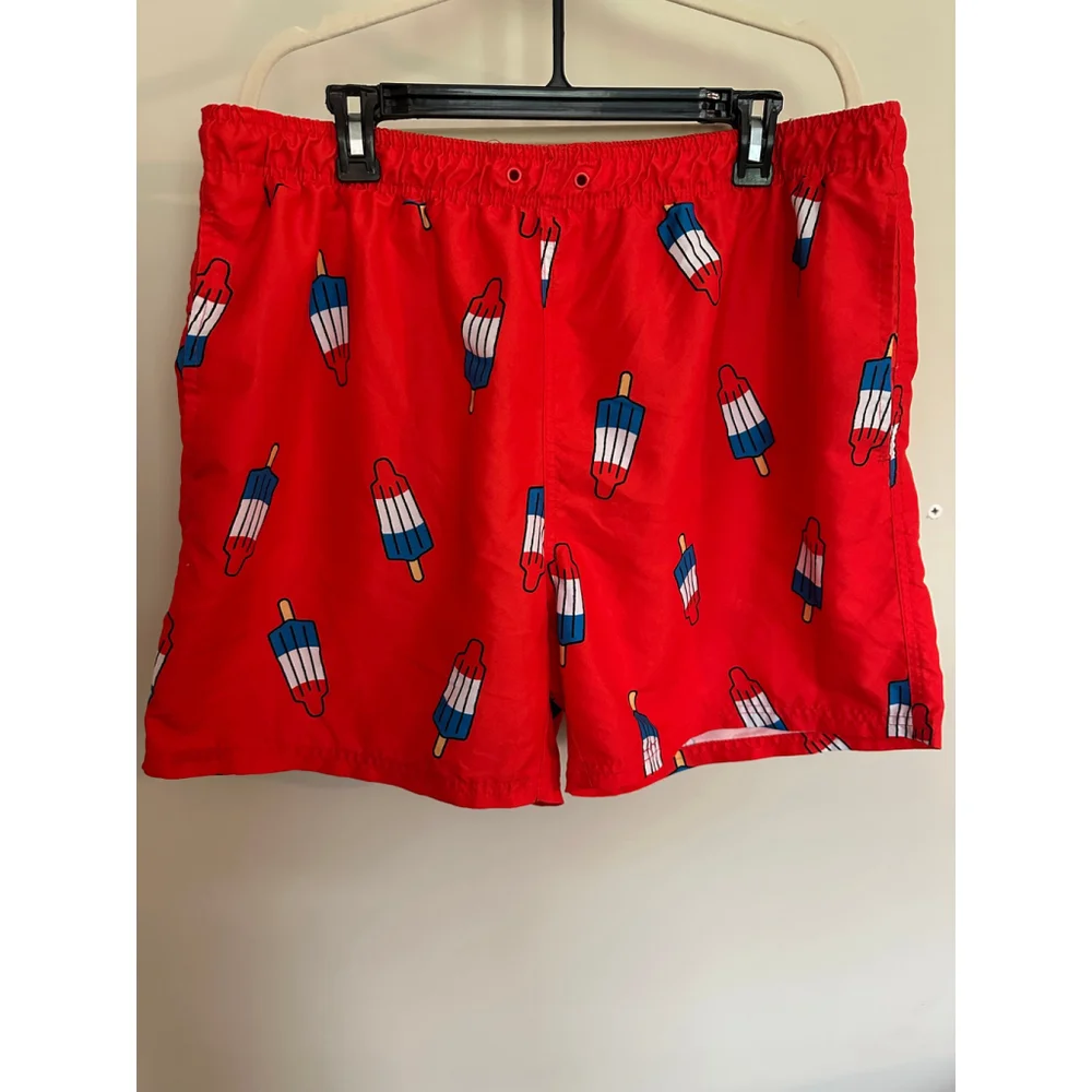 Mens Unbranded Swim Trunks Rocket Popsicle Size Likely Xlarg Red - No Drawstring